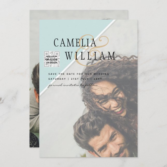 TEAL DE RSVP DE CÓDIGO QR DO Convite de casamento  (Frente/Verso)