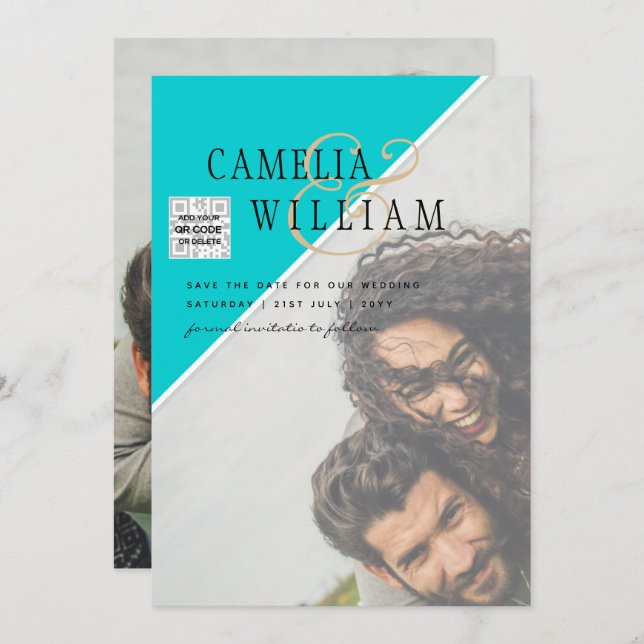 TEAL DE RSVP DE CÓDIGO QR DO Convite de casamento  (Frente/Verso)