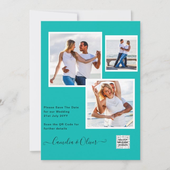 TEAL DE RSVP DE CÓDIGO QR DO Convite de casamento  (Frente)