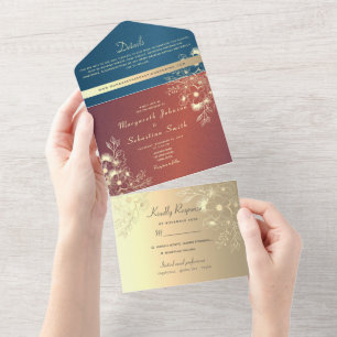 Teal Dourado Floral Foto Casamento
