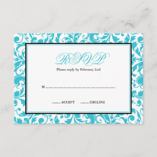 Teal e Black Swirl Damask Bat Mitzvah RSVP
