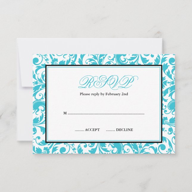 Teal e Black Swirl Damask Bat Mitzvah RSVP (Frente)