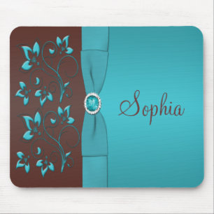 Teal e Brown Floral Mousepad