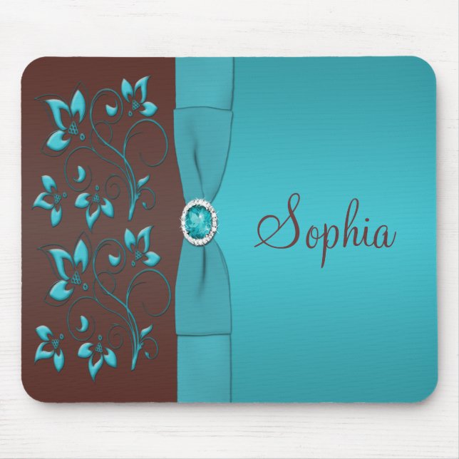 Teal e Brown Floral Mousepad (Frente)