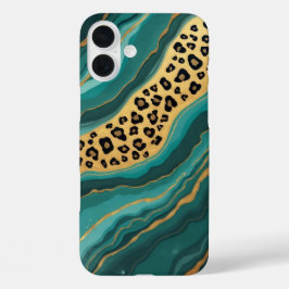 Teal e Dourada Agata-Leopardo