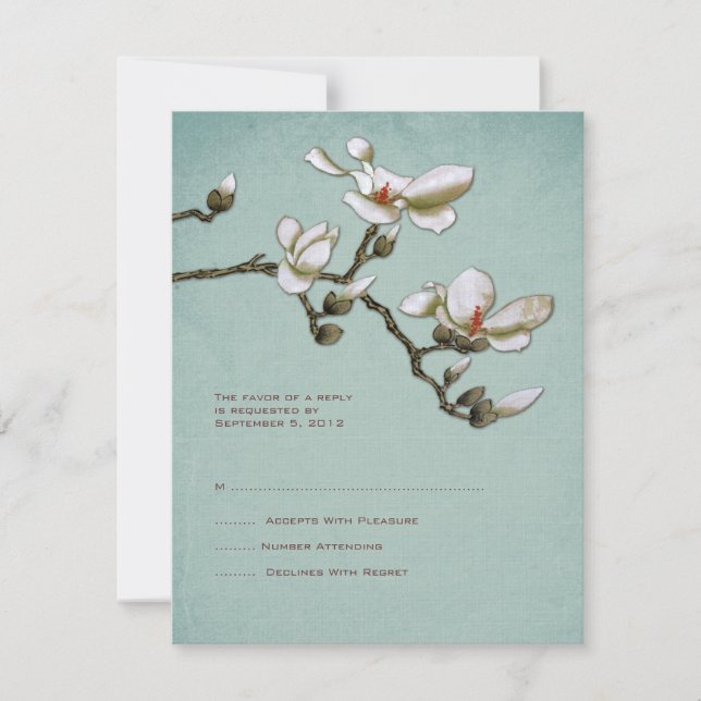 Teal e White Magnolia Weding RSVP (Frente)