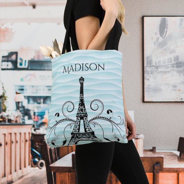 Teal Eiffel Tower Flourish Tote Bag (Teal Eiffel Tower Flourish Tote Bag)