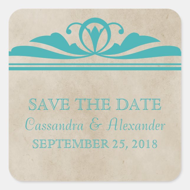 Teal Elegant Deco Salve os adesivos de Data (Frente)