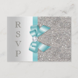 Teal Faux Bow Prata Diamantes RSVP