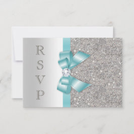 Teal Faux Bow Prata Diamantes RSVP