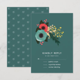 Teal Floral Moderno | Placas RSVP de Casamento Ros