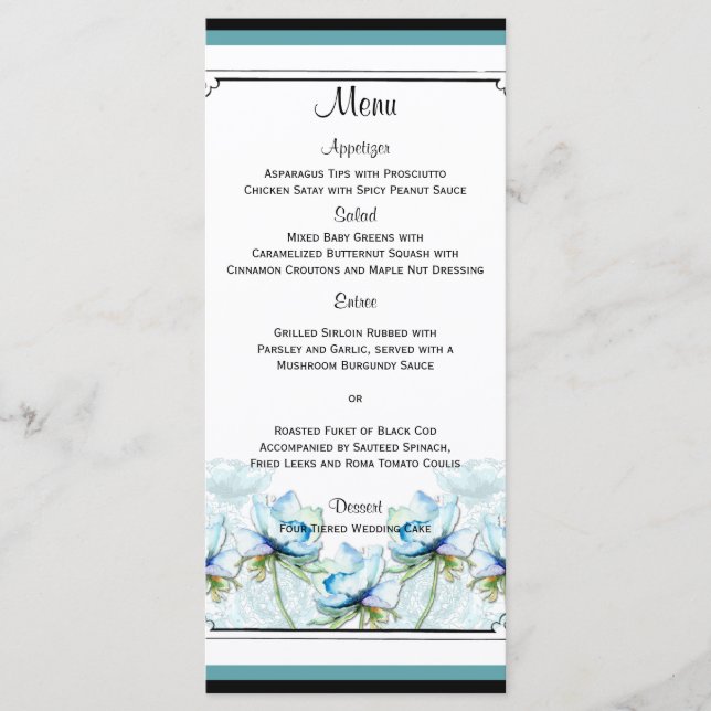 Teal Floral Watercolor Menu Weding (Frente)