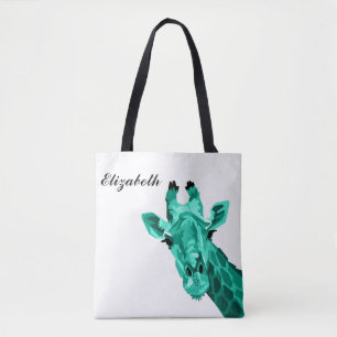 Teal Giraffe Pop Art Personalizado Tote Bag