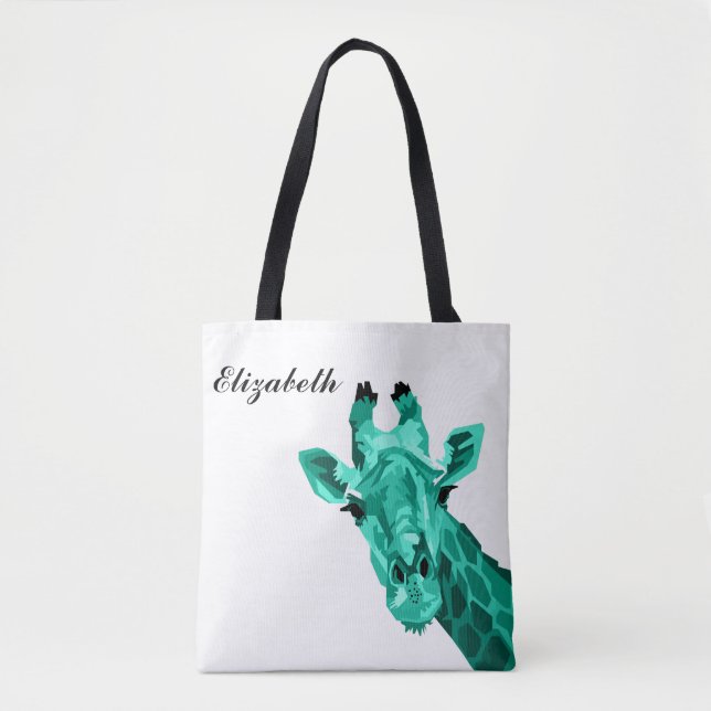 Teal Giraffe Pop Art Personalizado Tote Bag (Frente)