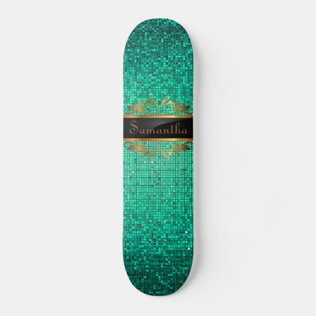 Teal Glitter Sequin Disco Glitz Comp skate (Frente)