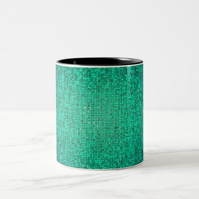 Teal Glitter Sequin Disco Glitz Xícara De Café (Centro)