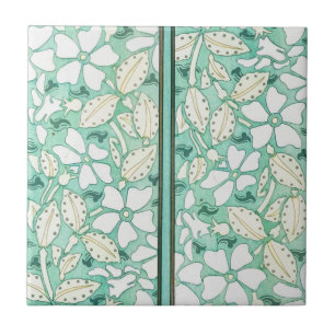 Teal Green Abstrato Floral Azulejo cerâmico