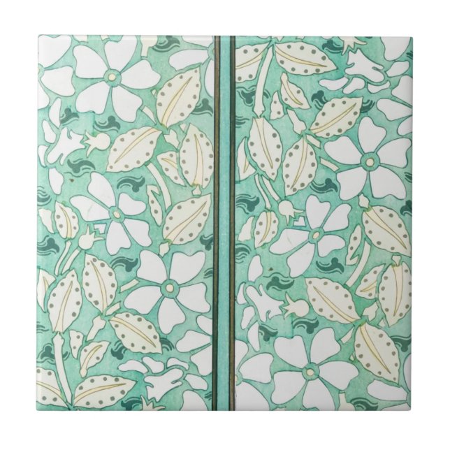 Teal Green Abstrato Floral | Azulejo cerâmico (Frente)