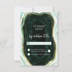 Teal Green & Dourado Agate Marble Weding RSVP Resp