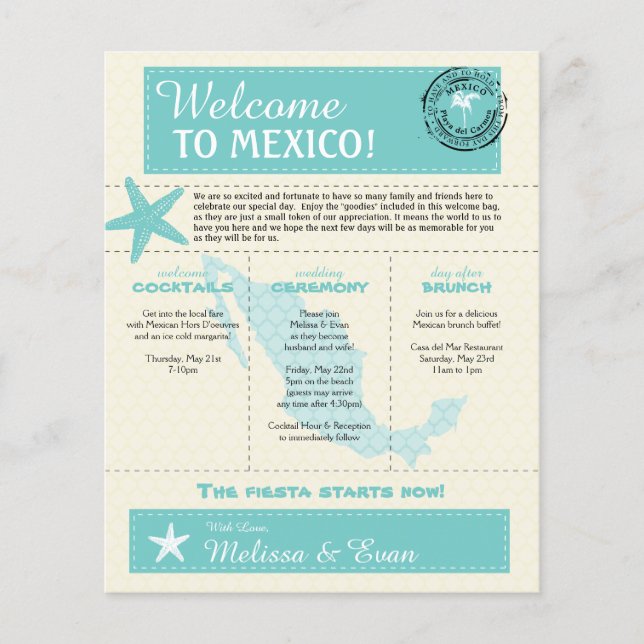 Teal Green Mexico Wedding Letter (Frente)