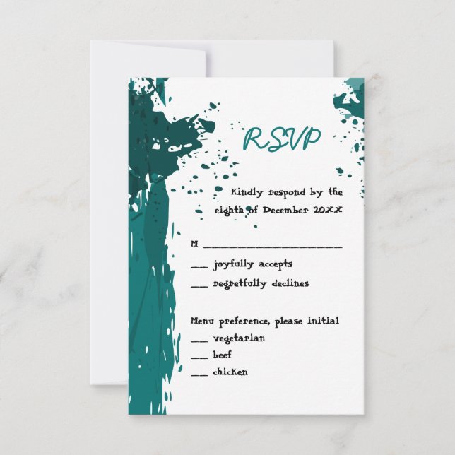 Teal Green Paint Splatter - RSVP de Convite (Frente)