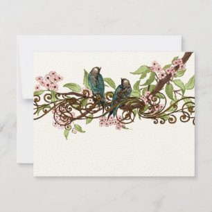 Teal Green Pink Vintage Birds Casando RSVP