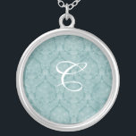 Teal Lace Monogramo Colar de Prata Sterling<br><div class="desc">Linda Lace Sterling Silver Necklace - a cor de fundo pode ser alterada. Excelente como um favor de casamento,  presente de casamento,  presente de aniversário ou presente de feriado.</div>