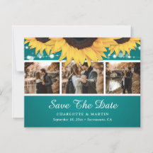 Teal Lace Sunflower Photo Cartões salve a data