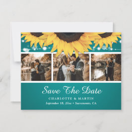Teal Lace Sunflower Photo Cartões salve a data