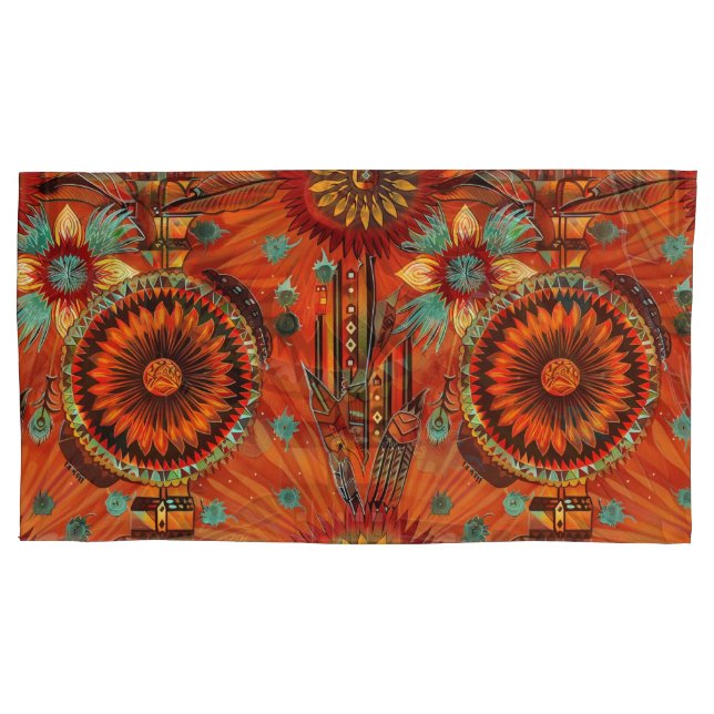 Teal Luxuoso "Ecos Itratos" Rei Pillowcase (Frente)