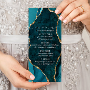 Teal, Marble e Dourado Menu de Casamento Agata