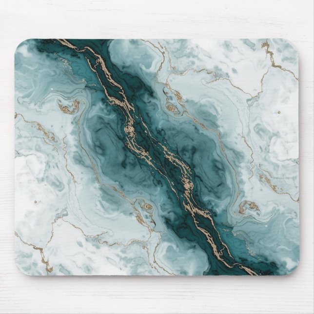Teal Marble & Gold Vein Mousepad (Frente)
