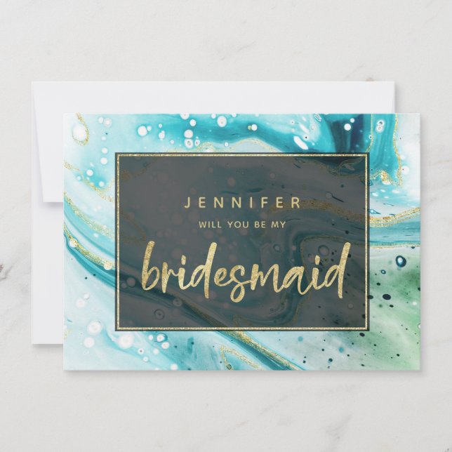 Teal Marble Splash Você Será Minha Carta De Brides (Frente)