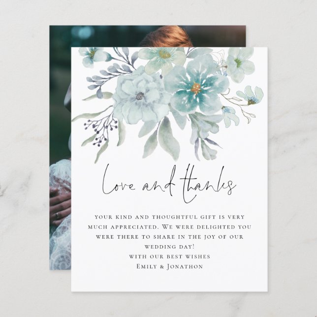 Teal Mist Florals Foto Obrigados de Amor Casamento (Frente/Verso)