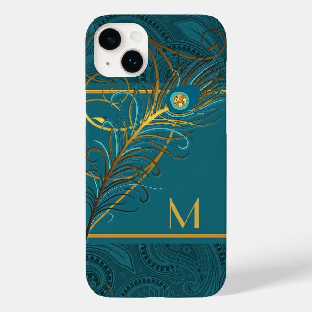 Teal Monograma e Tema de Peacock Dourado (Verso)