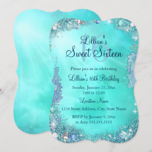 Teal Ocean Jewel Sweet 16 Aniversário Convite