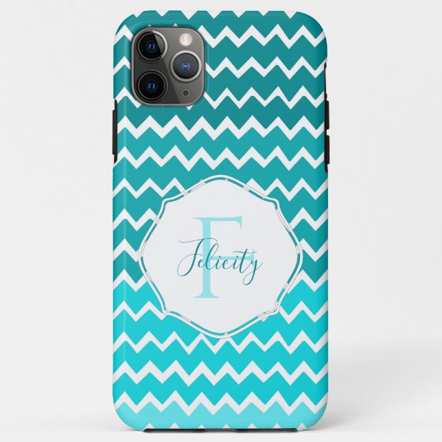 Teal Ombre Chevron capas de iphone Personalizada (Verso)