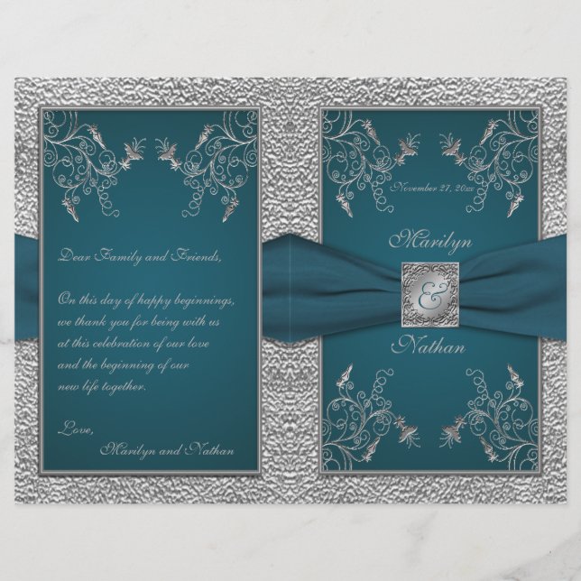Teal on Pewter Wedding Program (Frente)