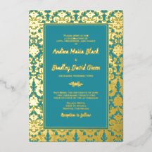 Teal Real Gold Foil Casamento tema damasco