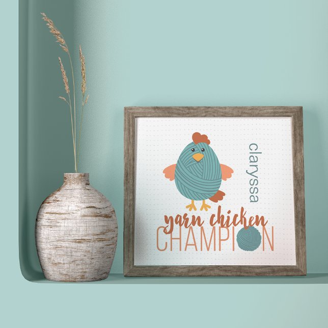 Teal & Rust Yarn Chicken Champion Poster (Criador carregado)