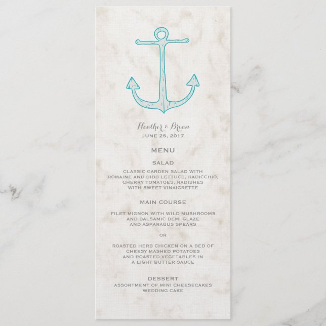 Teal Rustic Anchor Wedding Menu (Frente)