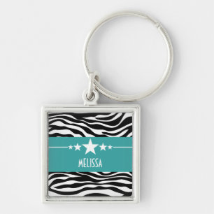 Teal Sassy Star Zebra Chaveiro