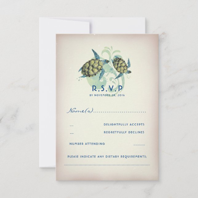 Teal Sea Turtle Wedding RSVP (Frente)