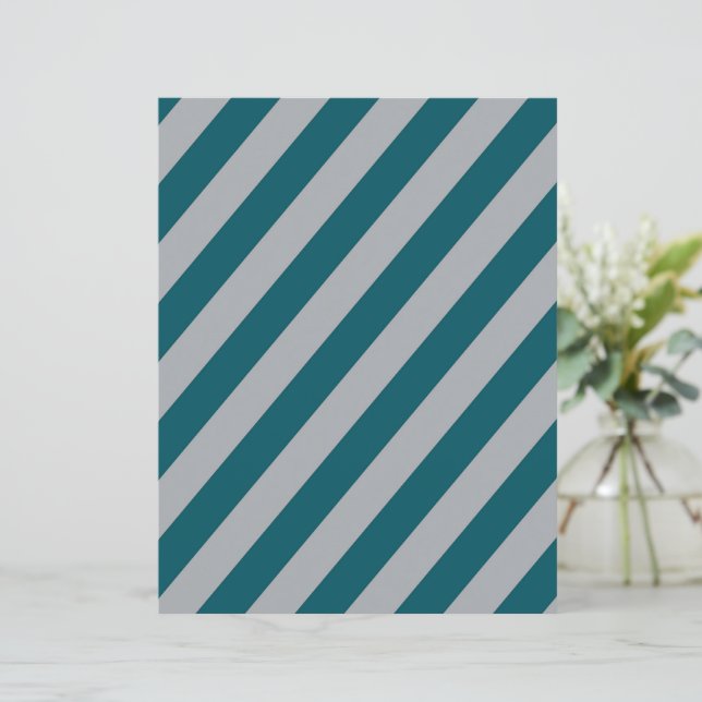 Teal & Silver Diagonal Stripes Scrapbook Paper (Em pé/Frente)