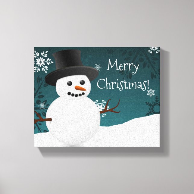Teal Snowman Winter Scene Canvas de Natal (Frente)