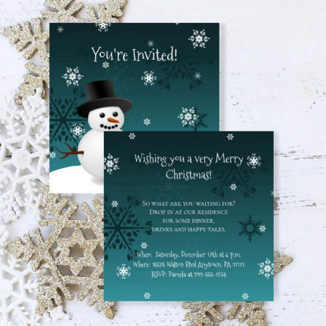 Teal Snowman Winter Sceney Convite para o Natal (Teal Snowman Winter Scene Christmas Party Invitation)