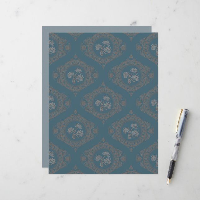 Teal Tapeçaria Rococo Mandala Ogee Damask Scrapboo (Frente/Verso In Situ)