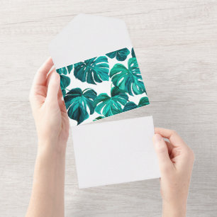 Teal Tropical Monstera Leaf Seamless Pattern Art