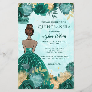 Teal Turquesa Dourada Princesa Quinceañera