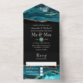 Teal - Turquesa e Casamento Dourado de Pedra Agata
